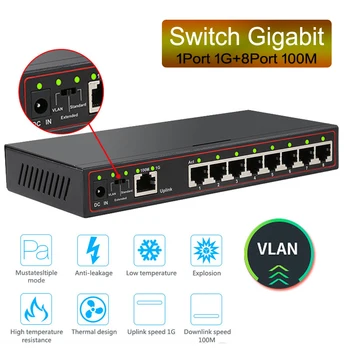 100M+1000Mbps 9-port switch Gigabit Switch Lan Internet Splitter Podpora VLAN Sítě Ethernet přepínače 1G RJ45 Hub 100/1000Mbps