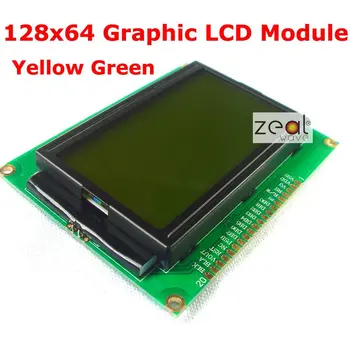 128x64 12864 128*64 Grafický Dot Matrix LCD Modul Žluté, Zelené LED Podsvícení ST7920 Doprava Zdarma
