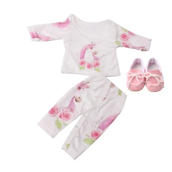 18 inch Girls panenka unicorn oblečení vlněné kabát + kalhoty s boty American born oblečení Baby hračky vhodné 43 cm baby panenky c701