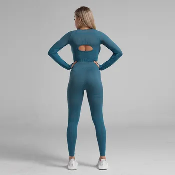 2 ks sportovní sady geo bezešvé dlouhý rukáv crop top cvičení jógy pro ženy fitness sportovní oblečení vysokým pasem bezešvé leginy sady