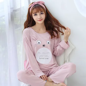 2019 Jaro Podzim Dlouhý Rukáv Tenký Pyžama Sady pro Ženy, Roztomilé Dívky Cartoon Totoro oblečení na Spaní oblečení pro volný čas, Pijama Mujer Domácí Oblečení