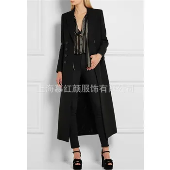 2020 Elegantní Ženy Zimní Vlněný Dlouhý Kabát Teplé Korejský Styl Kancelář Móda Sexy Streetwear Černý Kabát Oversize