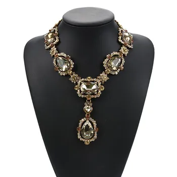 2020 Indické Prohlášení Náhrdelník Šperky Ženy Luxusní Červená Zelená Fialová Jasné, Velké Sklo Crystal Drahokam Náhrdelníky, Přívěsky Pro Ženy