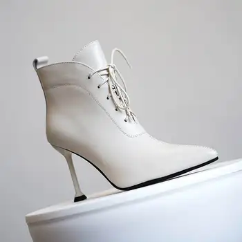 2020 módní kráva kožené vysoké podpatky špičaté toe stručné zimní boty dráhy office lady noční klub svatební šaty kotníkové boty L32