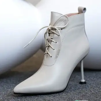 2020 módní kráva kožené vysoké podpatky špičaté toe stručné zimní boty dráhy office lady noční klub svatební šaty kotníkové boty L32