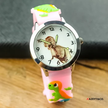 2020 nové módní děti, 3D dinosaur dial quartz hodinky chlapci dívky student roztomilý kreslený obličej silikonový pásek sportovní hodiny