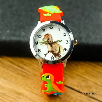 2020 nové módní děti, 3D dinosaur dial quartz hodinky chlapci dívky student roztomilý kreslený obličej silikonový pásek sportovní hodiny