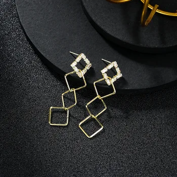 2020 Nový Příchod Módní Zirkony Náměstí Geometrie Houpat Náušnice Pro Ženy Elegantní Móda Crystal Přívěskem Šperky