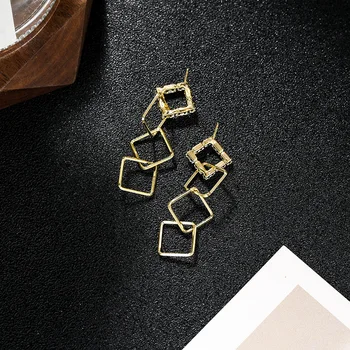 2020 Nový Příchod Módní Zirkony Náměstí Geometrie Houpat Náušnice Pro Ženy Elegantní Móda Crystal Přívěskem Šperky