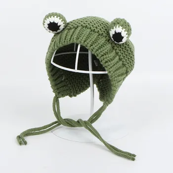 2020 Plná barva Kreslený žabák pletená čepice zimní teplá čepice nakoupila čepice čepice čepice kbelík klobouk pro dítě chlapec a dívka