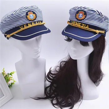 2020 strana, klobouk, pruhované námořnické vojenské hat cap módní ploché námořník, kapitán klobouk rodiny sailor cap kostí ženy muži tage kostýmy