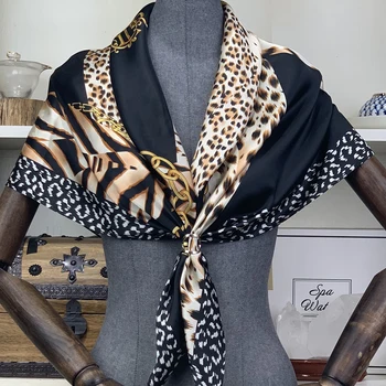 2020 Summer Leopard print Hedvábné Šátky 90 cm Čtvercový Šátek Hidžáb ženy, Dámy, jemné hedvábí šifon Šátek Šátek zábal tlumiče pareo