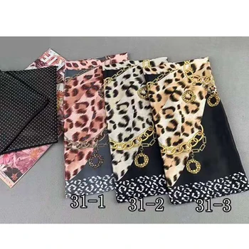 2020 Summer Leopard print Hedvábné Šátky 90 cm Čtvercový Šátek Hidžáb ženy, Dámy, jemné hedvábí šifon Šátek Šátek zábal tlumiče pareo