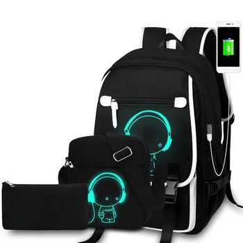 2021 Student Noci Světelný Školní Tašky Animace Laptop Batoh Pro Chlapce Dívka Fashion Batoh, USB Nabíjení a Cestovní Hrudi Pack B66
