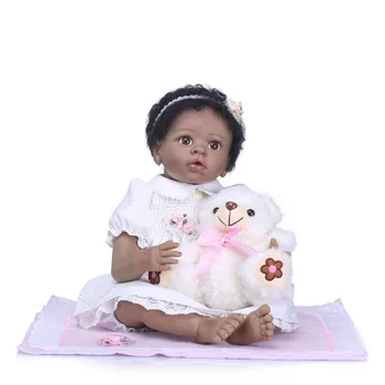 22Inch Černé Panenky 55cm Měkké Silikonové bebe Reborn Panenky Africké Americké dítě Živoucí dívka panenku, Hračky, kamarádi
