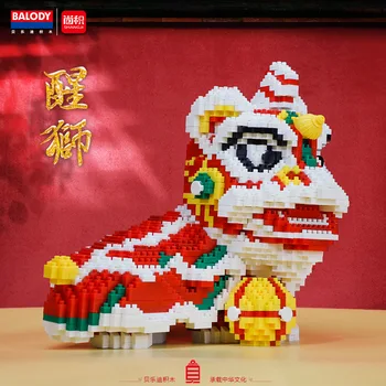 2612pcs+ Lví Tanec Mini Stavební Bloky, Čínský Nový Rok, Tradiční Kultura 3D Model Diamond Micro Cihly Hračky pro Děti