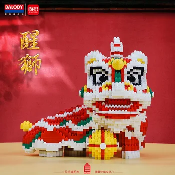 2612pcs+ Lví Tanec Mini Stavební Bloky, Čínský Nový Rok, Tradiční Kultura 3D Model Diamond Micro Cihly Hračky pro Děti