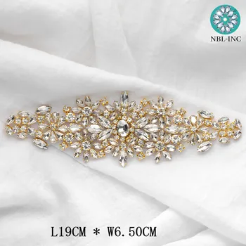 (30ks) Velkoobchodní silver drahokamu nášivka gold svatební korálkové šití crystal žehlička na nášivka pro svatební šaty WDD0633