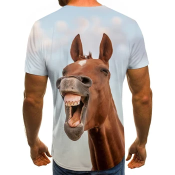 3D animal print T-shirt pánské, letní-krátký rukáv topy Legrační koně tisk 3D T-shirt muži ležérní topy