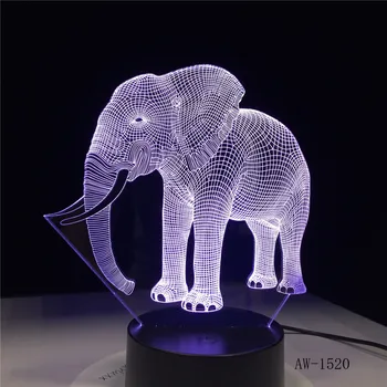 3D LED Noční Světlo Tanec Slona s 7 Barev Světla pro Domácí Dekorace Lampa Úžasné Vizualizace Optické Iluze AW-1520