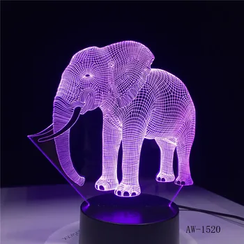3D LED Noční Světlo Tanec Slona s 7 Barev Světla pro Domácí Dekorace Lampa Úžasné Vizualizace Optické Iluze AW-1520