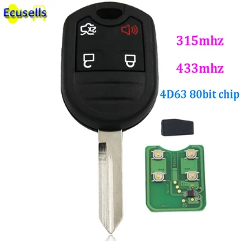 4 Tlačítka dálkového ovládání Remote Key fob 315mhz 433MHz 4D63 80bit čip pro Ford Edge, Explorer Útěk pro Lincoln Mercury CWTWB1U793