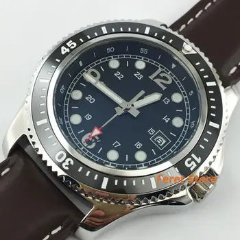 44mm BLIGER pánské hodinky, černý ciferník svítící keramické bezel kožený řemínek Automatické hnutí náramkové pánské hodinky b33