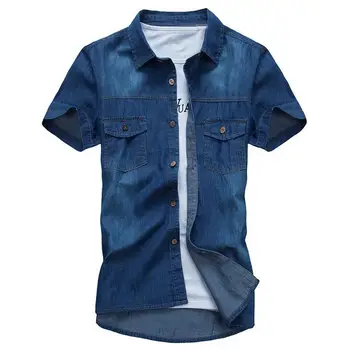 #4705 2018 Slim Bavlna Denim košile muži Módní Krátký rukáv Vetement homme Pánské oblečení Camisa džínové hombre tričko pánské Džíny