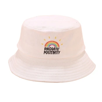 5 Barev Unisex Roztomilé Duha Vyšívané Rybář Klobouk Skládací Sluneční Klobouk Bucket Hat Sluneční Čepice Ženy Příležitostné Kbelík Klobouk