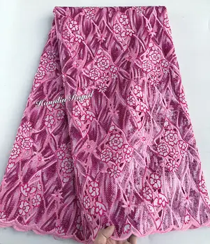 5 metrů lesk Handcut krajky Africké krajky tkaniny pro Nigérii šití oděvu s celoplošný flitry