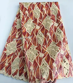 5 metrů lesk Handcut krajky Africké krajky tkaniny pro Nigérii šití oděvu s celoplošný flitry