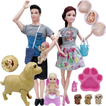 5-osoba rodiny, těhotenství panenku příslušenství kombinace + 1:6 multifunkční model těhotenství pet, pes, dítě, holka, hrát dům hraček g