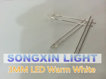500pcs/lot 3mm Transparentní/Čirý Kolo LED 3 mm Teplé Bílé Světlo Emitující Dioda Lampa 2800-3200K, WW LED 3MM