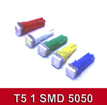 50ks Interiéru Vozu LED T5 1 SMD 5050 led Panelu Klín 1 LED Auto Žárovka Lampa Žlutá/Modrá/zelená/červená/bílá