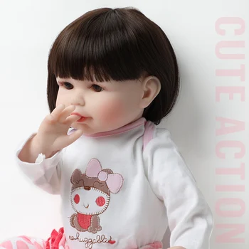 56CM měkké silikonové Humanoid panenka 22 palcový Roztomilé realistické reborn tělo dítě S Růžový medvěd dívka Narozeninové dárky, Hračky pro děti