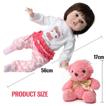 56CM měkké silikonové Humanoid panenka 22 palcový Roztomilé realistické reborn tělo dítě S Růžový medvěd dívka Narozeninové dárky, Hračky pro děti