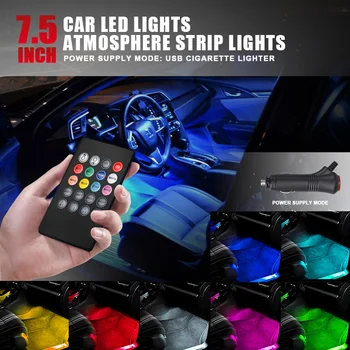 5V USB Auto RGB Atmosféru Lehká Noha Lampy Dekorativní Okolní Světlo USB Zapalovač, Dálkové Ovládání, Vnitřní LED Lampa Proužek Accessor