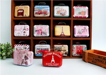 6 Ks Šperky Box Mini Kufr Svatební Cukroví Box Cartoon Gumička Úložný Případě, Že Organizátor Pocínovaných Box Přenosný Dárkové Balení