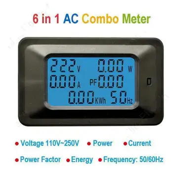 6 V 1 Digitální AC Napětí Metr 100A/20A, 110~250V Energie Metr Voltmetr Ampérmetr Panel LCD Monitoru wattmetru Hz účiník