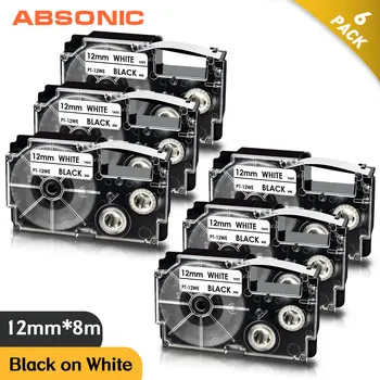 Absonic 6KS 12 mm Štítek pro Casio Páska, XR-12WE Černé na Bílém Pásu Tiskárny Kompatibilní pro Casio KL60 KL100 KL120 KL750 Labeler