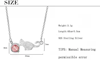 ANENJERY 925 Sterling Silver Cut Cat Přírodní Crystal Jahoda měsíční Kámen Prohlášení Náhrdelník Pro Ženy Dívka Šperky, S-N255