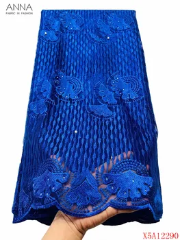 Anna červená výšivka nigerijský net krajky francouzského tylu tkaniny, výšivky s korálky a kameny 5 yardů/ks francouzský mesh krajky tkaniny