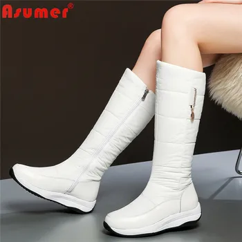 ASUMER Plus velikosti 35-44 Vysoce kvalitní Kráva Pravé kůže boty ženy tlusté teplé kožešinové zimní boty lady kolena vysoké kozačky