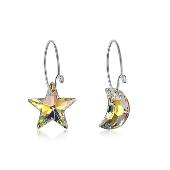 BAFFIN Módní Hvězda Moon Náušnice Barevné Krystaly Od Swarovski Pro Ženy Party Stříbrná Barva Ušní Šperky, Přátelé, Dárek
