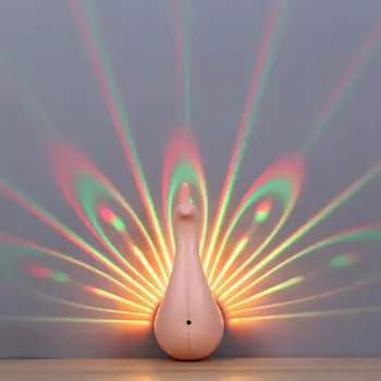 Barevné Noční Světlo S Dálkovým Ovládáním Páv Projekční Lampa Touch Aktivován Nástěnné Světlo