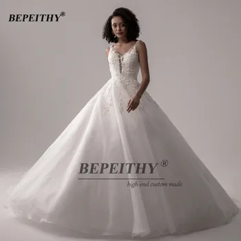 BEPEITHY A-Line Organza Svatební Šaty Roku 2020 s hlubokým Výstřihem Soud Vlak Ženy bez Rukávů Svatební Šaty Ivory Zahrada Svatební Šaty Nové
