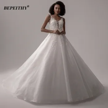 BEPEITHY A-Line Organza Svatební Šaty Roku 2020 s hlubokým Výstřihem Soud Vlak Ženy bez Rukávů Svatební Šaty Ivory Zahrada Svatební Šaty Nové