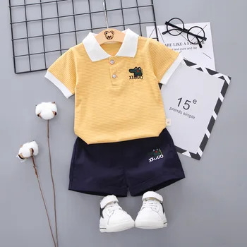 Boy Oblečení Nastavit Polo Tričko, Šortky Oblek Pruhované Krátký Rukáv T-Shirt 2 Piece Set Dětské Oblečení Značky Boutique k1
