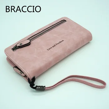 BRACCIO Dámské dlouhé peněženky Dva Záhyby Dvojité kapsy na zip Jednoduché a Vintage stylu Velkého kontejneru bag spojky pro ženy