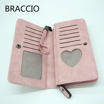 BRACCIO Dámské dlouhé peněženky Dva Záhyby Dvojité kapsy na zip Jednoduché a Vintage stylu Velkého kontejneru bag spojky pro ženy